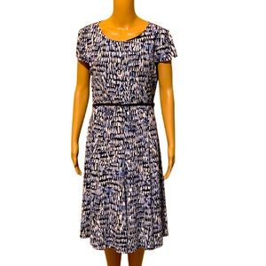 Blue White Belted Print Dress Womens Size Large